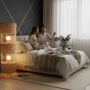 japanese-rattan-floor-lamp This Japanese rattan floor lamp brings tranquility, style, and natural warmth to your living room, bedroom, meditation corner, or any modern interior.