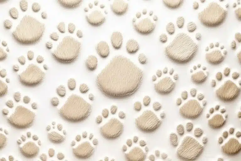 Beige paw print pattern embossed on a white textured surface.